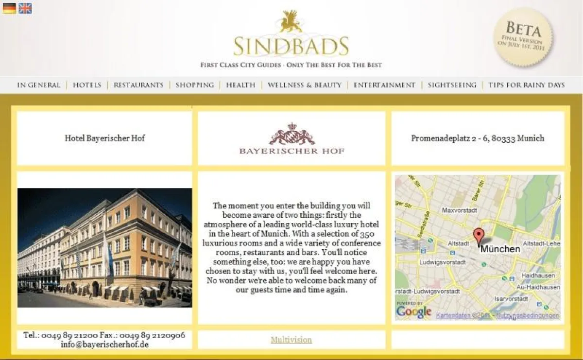 Liste aller Münchener Grand Hotels mit Bild, Kommentar und Kontaktdaten