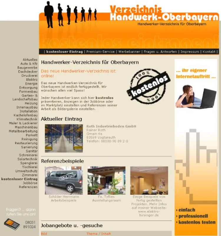 kostenloses Handwerker-Verzeichnis für Oberbayern