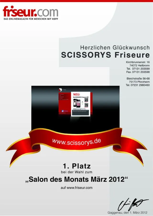 Die bundesweit begehrte Auszeichnung für SCISSORYS Friseure