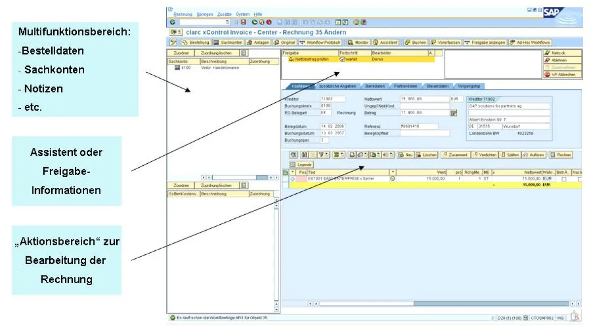 Screenshot: Rechnungsänderung im Clarc xControl Center  (Quelle: CTO Balzuweit KG)
