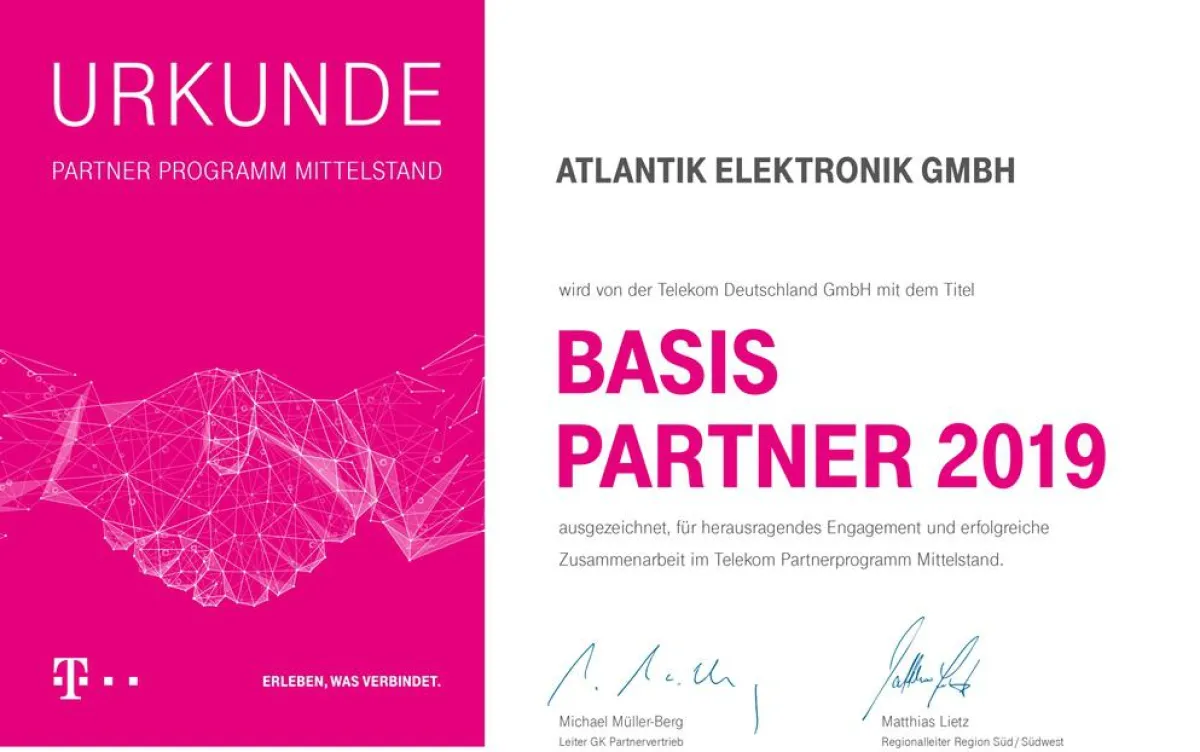 Atlantik Elektronik als Telekom Basis Partner 2019 ausgezeichnet