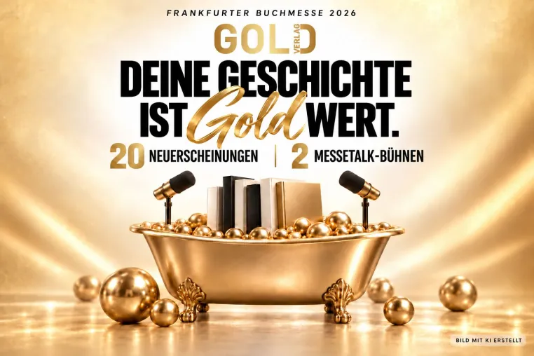 Frankfurter Buchmesse 2026: GOLD Verlag mit 20 Neuerscheinungen, goldenem Fotospot und 220 Messetalks Bild: Frankfurter Buchmesse 2026: GOLD Verlag mit 20 Neuerscheinungen, goldenem Fotospot und 220 Messetalks