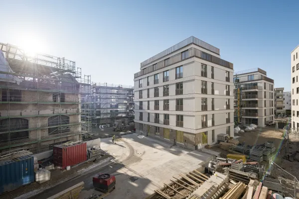 Rohbauarbeiten der fünf Wohngebäude im Münchner Quartier kupa abgeschlossen Bild: Rohbauarbeiten der fünf Wohngebäude im Münchner Quartier kupa abgeschlossen