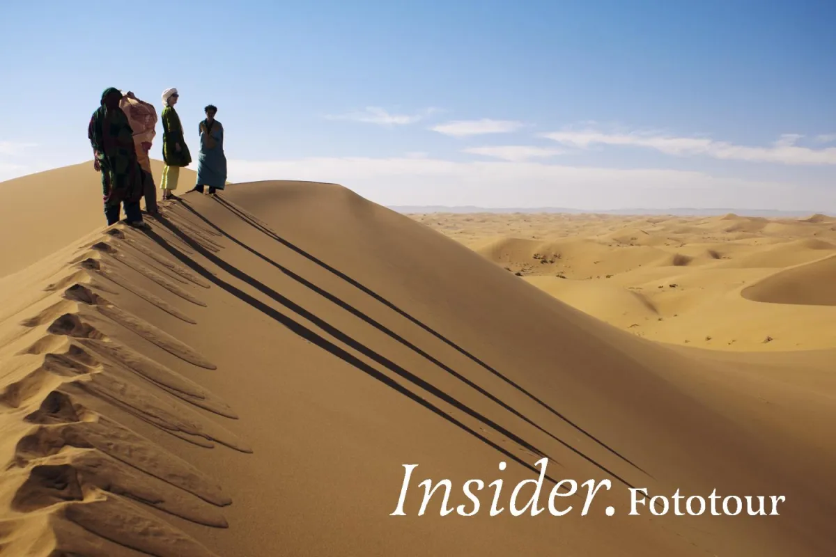 Die Fototour ist gleichzeitig eine geführte Trekking Tour mit Kamelen durch die Wüste Marokkos. .