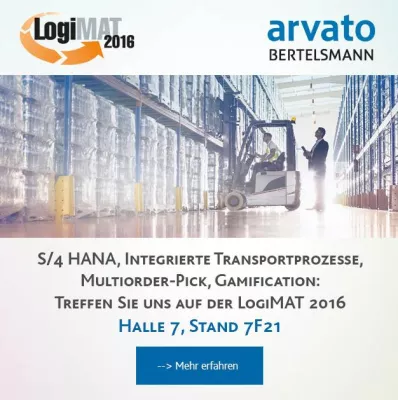 S/4 HANA, integrierte Transportprozesse und Gamification: arvato Systems auf der logiMAT 2016 in Stuttgart Bild: S/4 HANA, integrierte Transportprozesse und Gamification: arvato Systems auf der logiMAT 2016 in Stuttgart