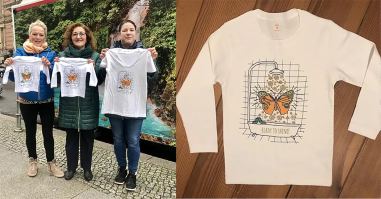 Bild: DUSCHMOBIL Berlin: T-Shirt Aktion “READY TO SHINE” von Berliner Businessfrauen