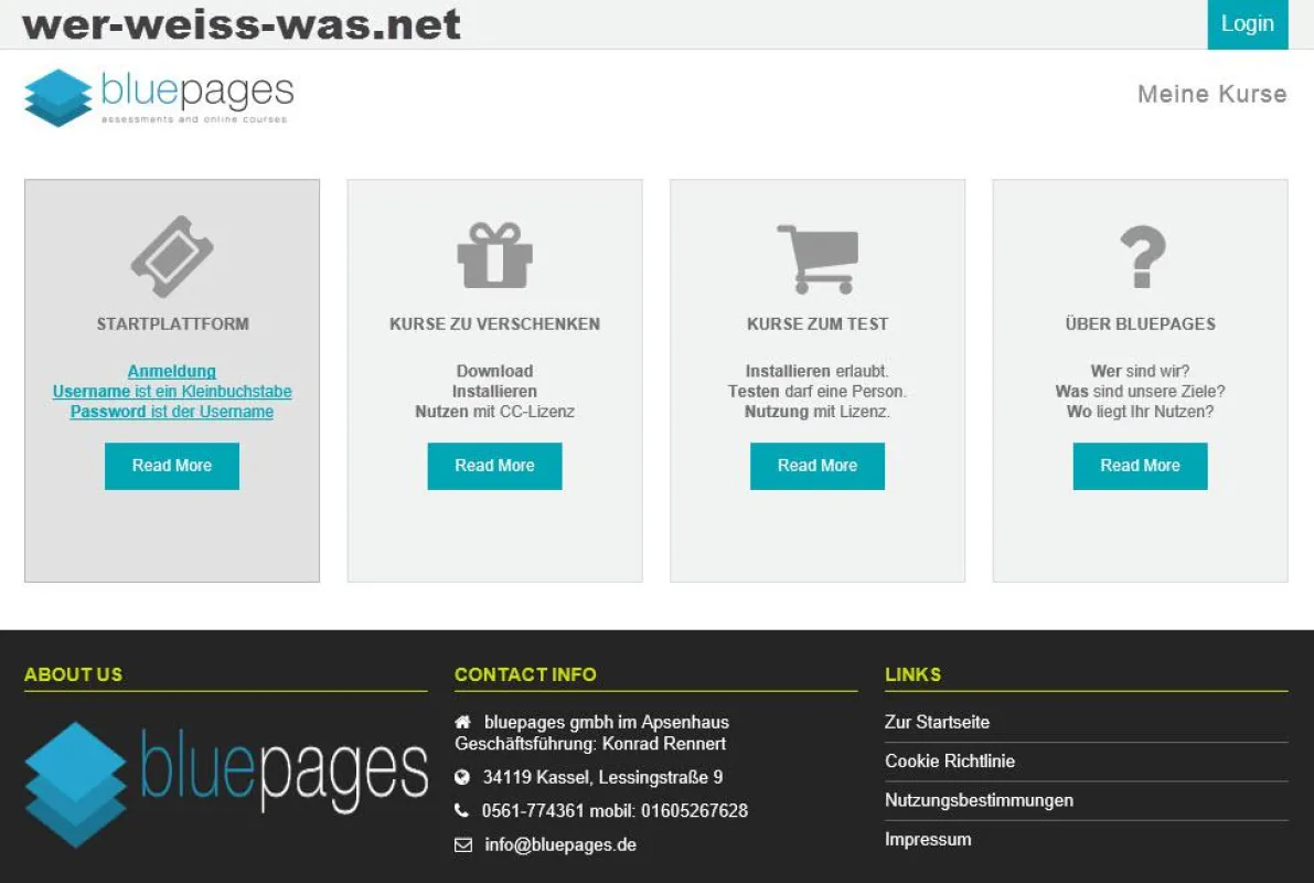 Frontpage der Startplattform