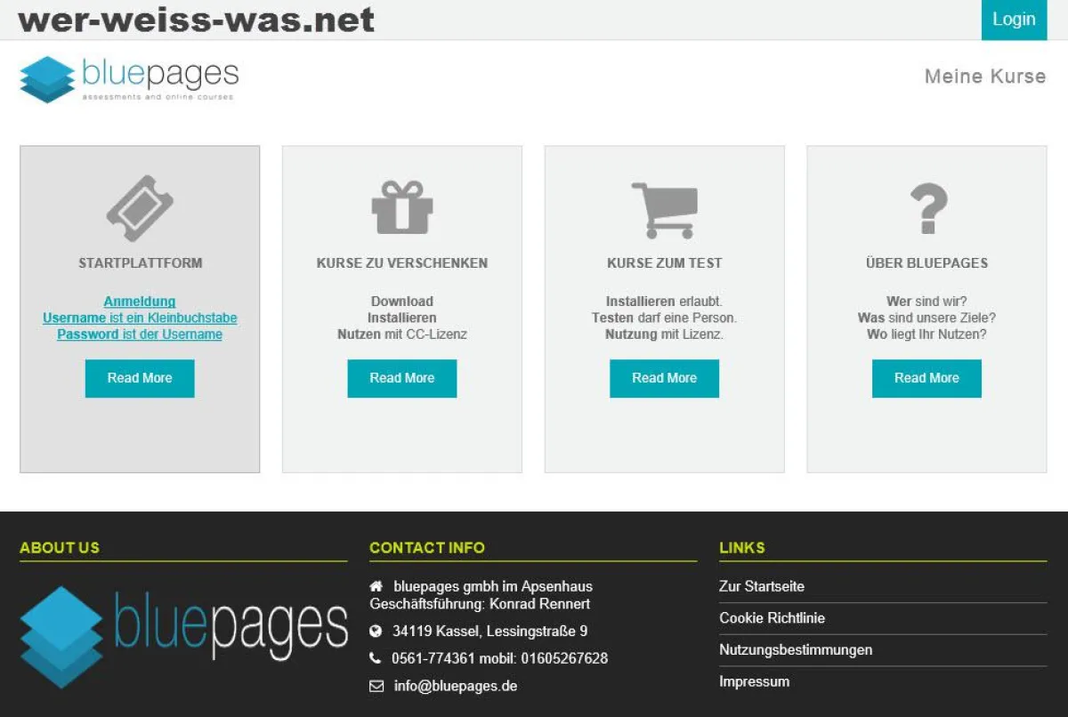 Frontpage der Startplattform