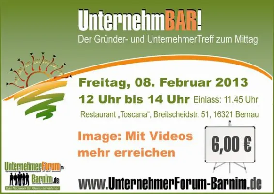 Bild: UnternehmBAR!: 34. Unternehmertreffen "Mit Videos mehr erreichen" am 8. Februar 2013
