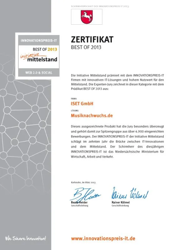 Zertifikat Musiknachwuchs.de, Best of 2013