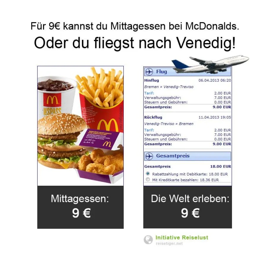 Billigflug günstiger als Mittagessen