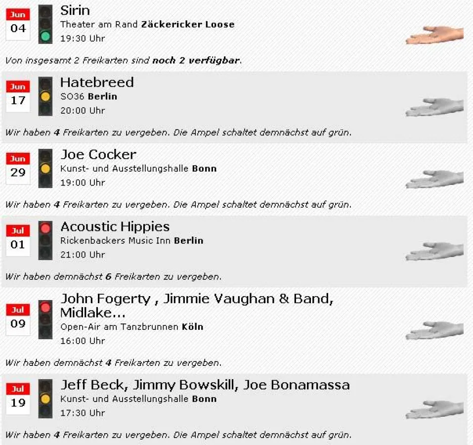 Freikarten-Ampel Screen