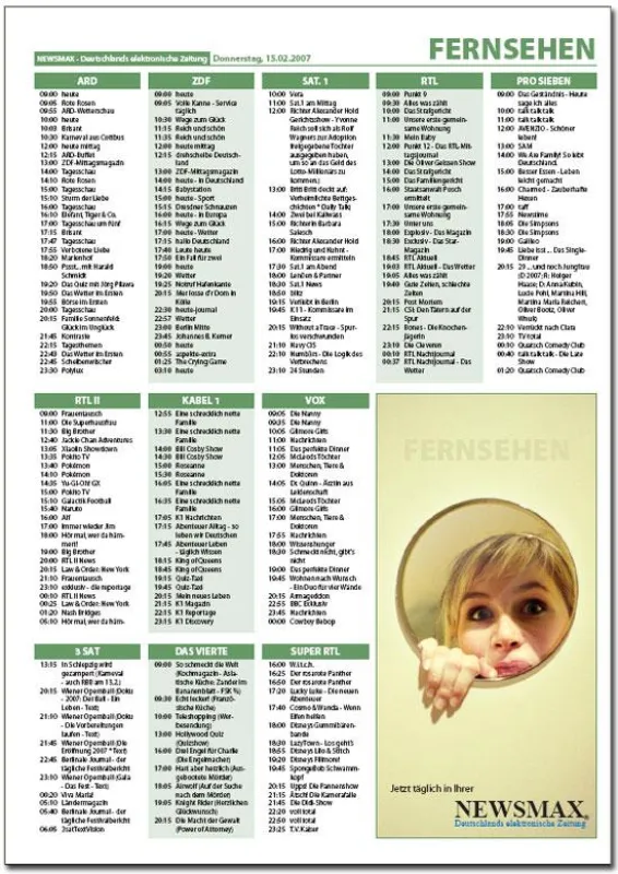 Das TV Programm in der NEWSMAX ZEITUNG - ab sofort kostenfrei erhältlich