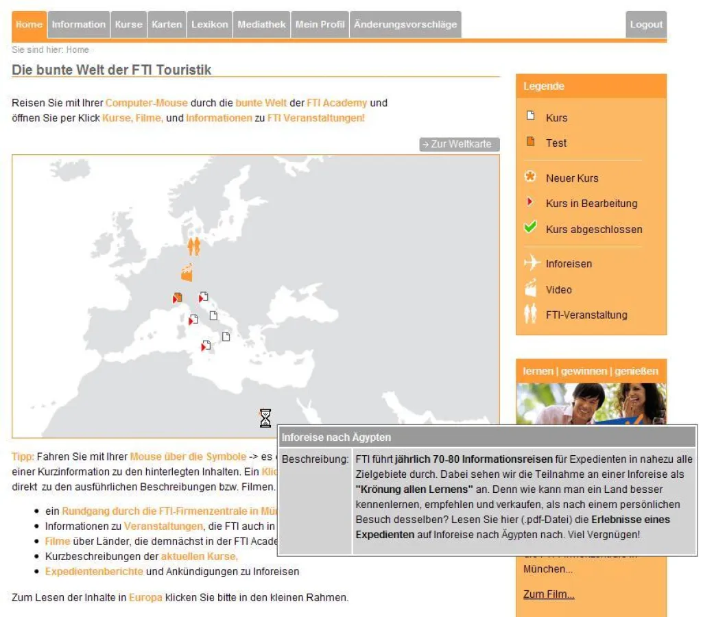 Screenshot FTI Acdemy Schulungsbereich Europa