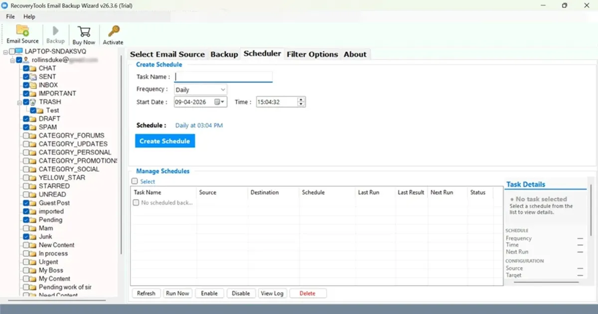 Neue Zeitplanungsfunktion der BitRecover E-Mail Backup Software (© BitRecover Software)