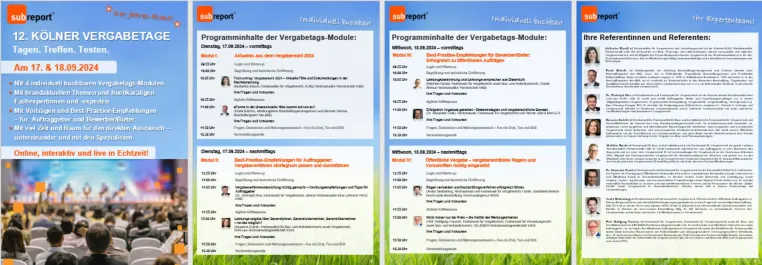 Willkommen zu den 12. Kölner Vergabetagen am 17. & 18.09.2024 Bild: Willkommen zu den 12. Kölner Vergabetagen am 17. & 18.09.2024