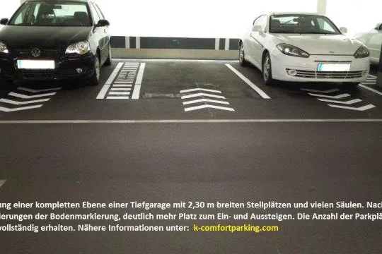 Enge Parkplätze in Tiefgaragen und Parkhäuser bieten richtig markiert einen optimalen Komfort Bild: Enge Parkplätze in Tiefgaragen und Parkhäuser bieten richtig markiert einen optimalen Komfort