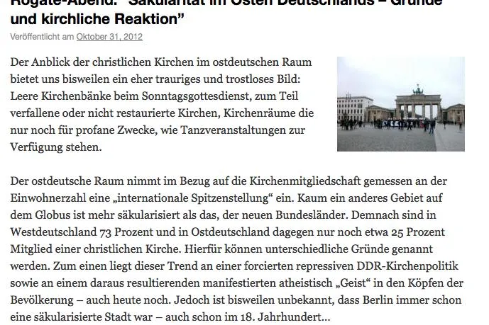 Bild: Rogate-Abend: "Säkularität im Osten Deutschlands - Gründe und kirchliche Reaktion"
