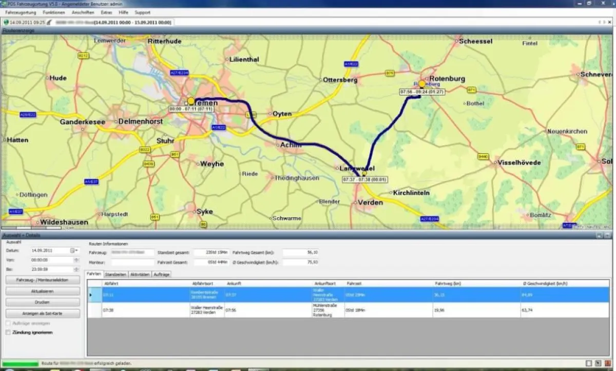 Routenanalyse in der PDS Fahrzeugortung