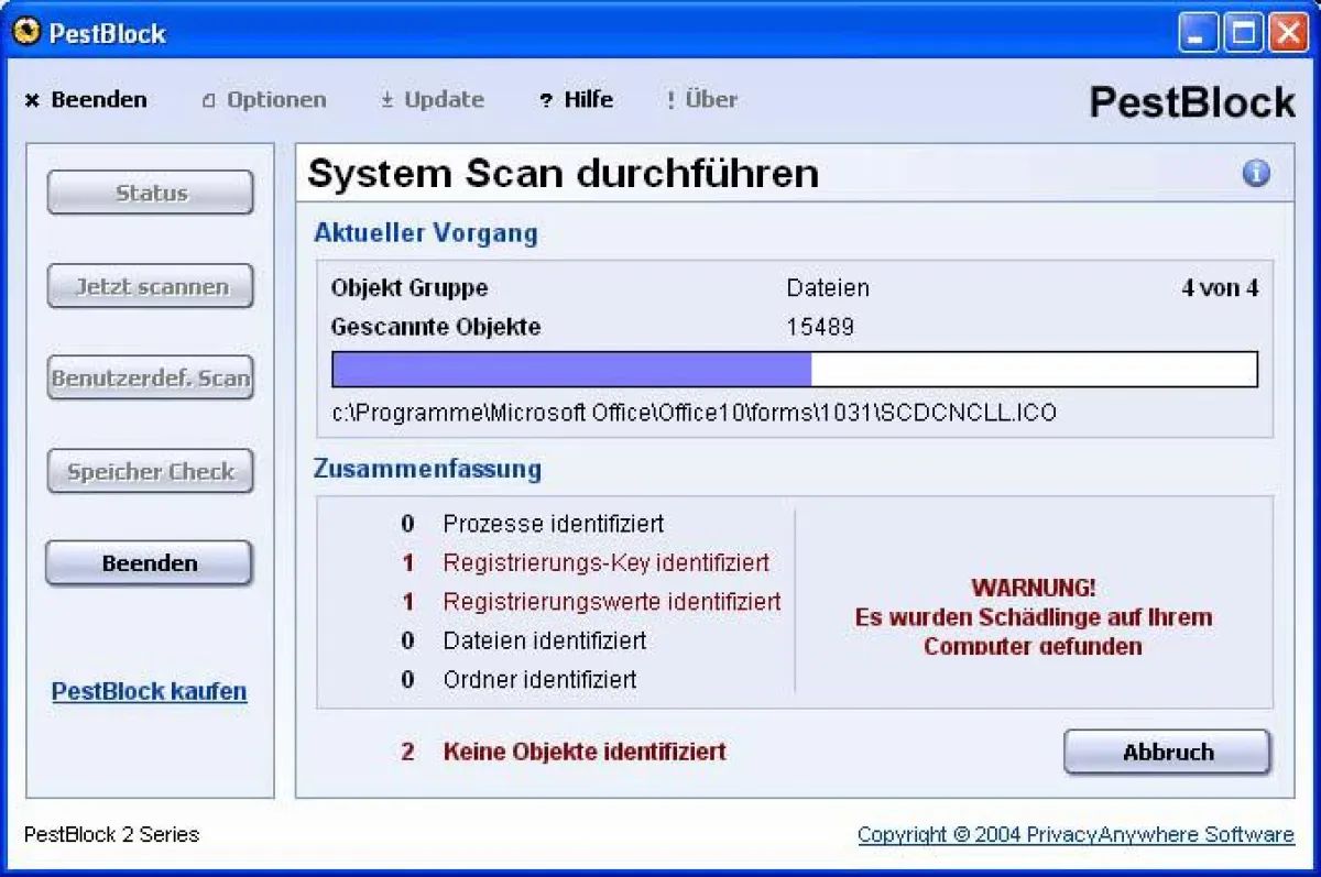 Bildschirmansicht von PestBlock