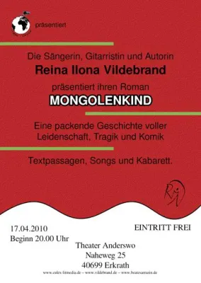 Reina Ilona Vildebrand - Leseperformance »Mongolenkind« am 17.04.10 in Erkrath Bild: Reina Ilona Vildebrand - Leseperformance »Mongolenkind« am 17.04.10 in Erkrath