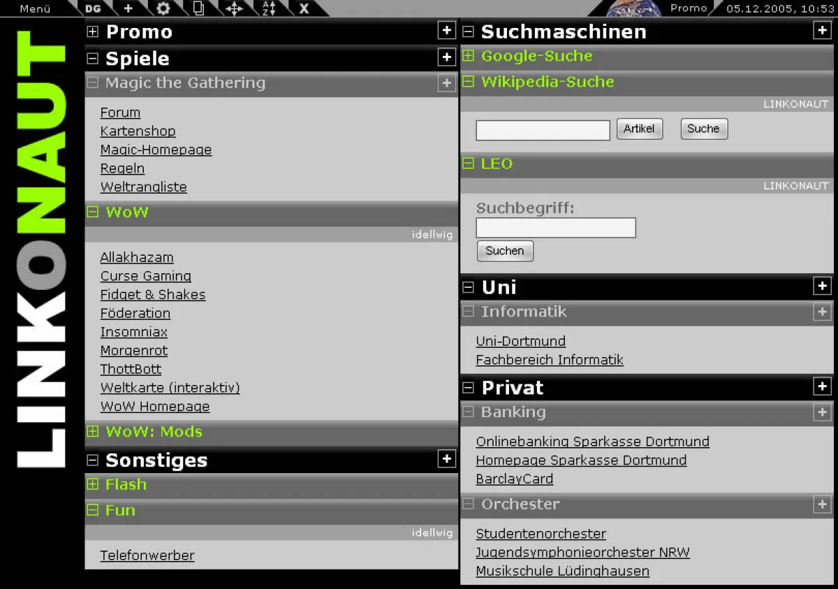 Eine typische LINKONAUT-Oberfläche