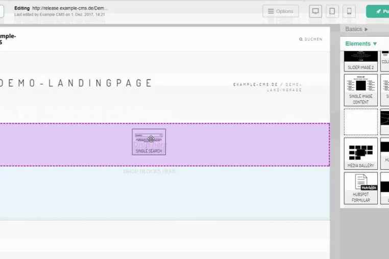 Bild: Landingpage Management mit dem eZ Platform Page Builder
