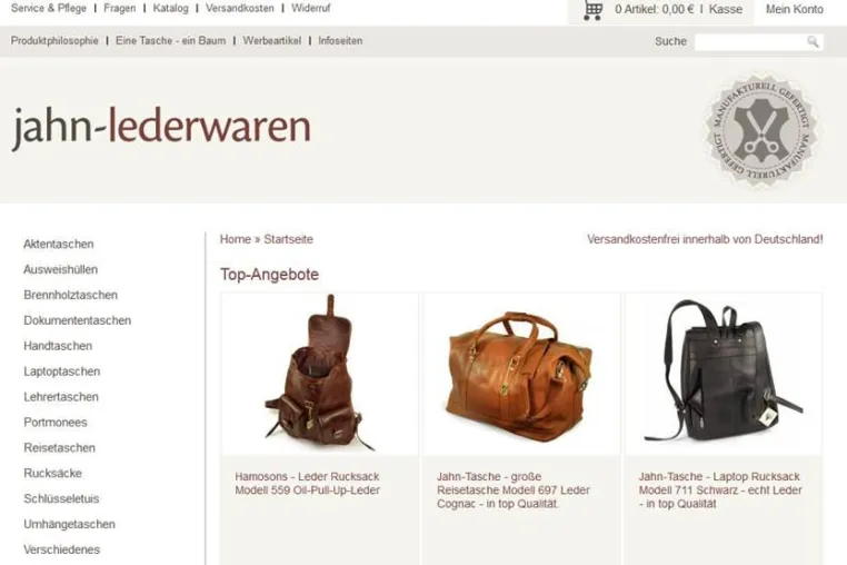 Jahn-Lederwaren präsentiert Web-Shop jahn-lederwaren.de in neuem Design und mit Qualitätssiegel Bild: Jahn-Lederwaren präsentiert Web-Shop jahn-lederwaren.de in neuem Design und mit Qualitätssiegel