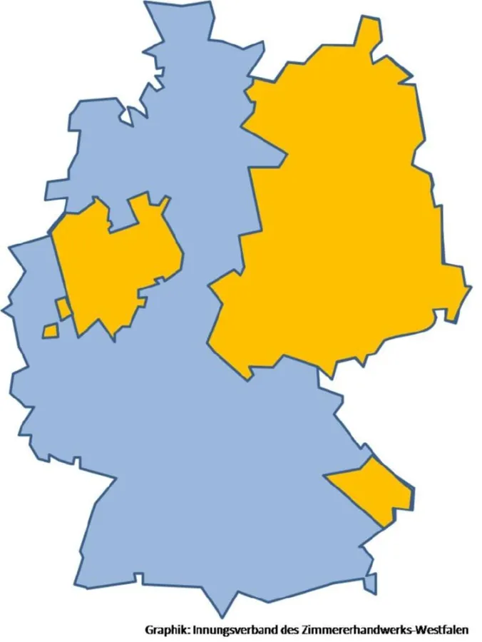 Zukünftige Aufteilung: Orange: Gebiete in den Holzbau Deutschland nicht mehr vertreten sein wird