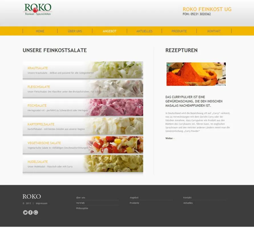 ROKO Feinkost-Salate. Ein moderner Internetauftritt. Informativ und authentisch.