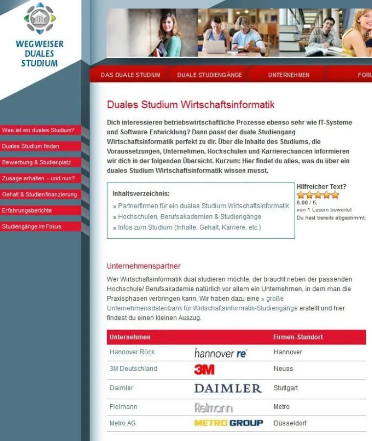 Studienführer Wirtschaftsinformatik dual studieren