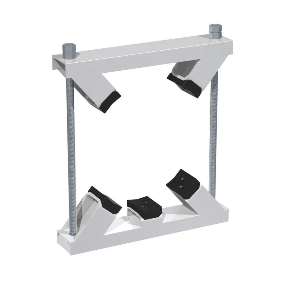 Rohrschellen der Konstruktions-Baureihe von Stauff, hier mit 5 Kunststoff-Rohrauflagen aus Polyamid