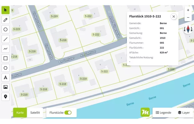 Miamapo integriert GIS-Systeme der Bundesländer zur automatischen Flurstückanzeige Bild: Miamapo integriert GIS-Systeme der Bundesländer zur automatischen Flurstückanzeige