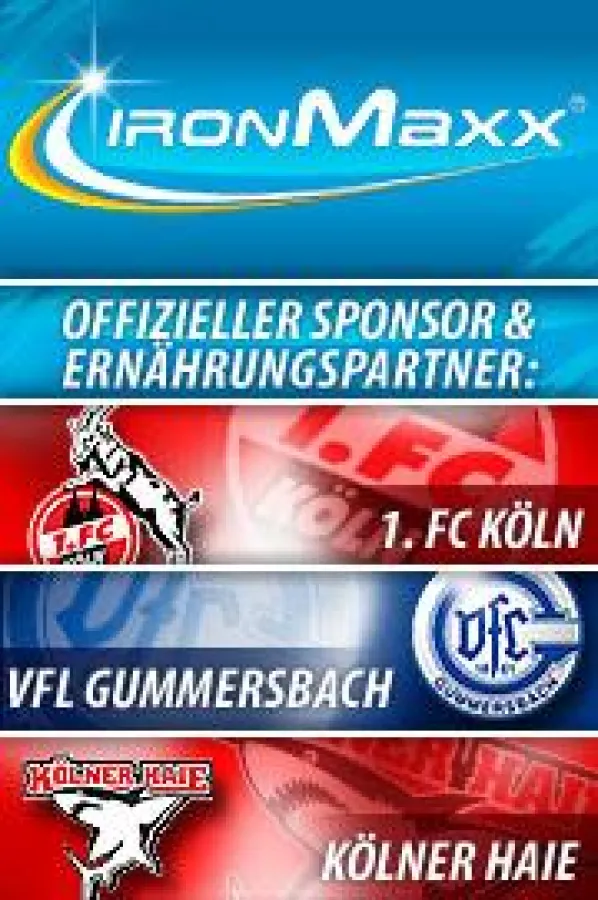 IronMaxx ist offizieller Sponsor und Ernährungspartner des 1. FC Köln, der Kölner Haie und des VfL Gummersbach