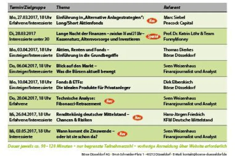 Bild: Kostenfreie Börsenseminare im Frühjahr 2017