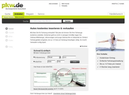 Bild: pkw.de - Mit neuer Funktion das Auto ruck-zuck inserieren