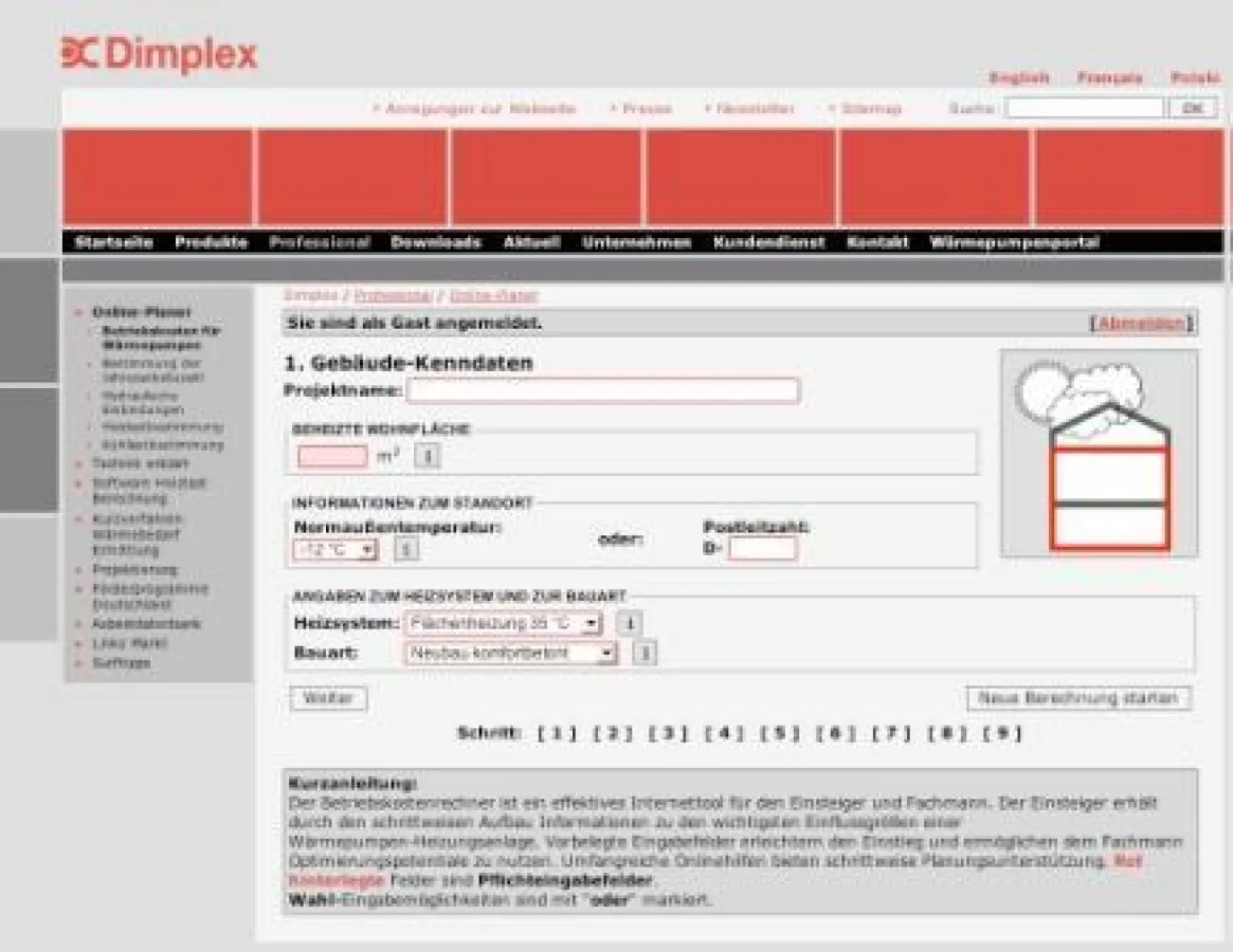 Der Dimplex Betriebskostenrechner