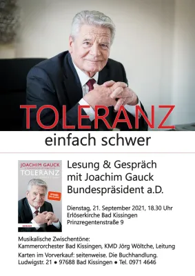 Bild: Joachim Gauck "Toleranz", Lesung und Gespräch mit dem Bundespräsidenten a.D.