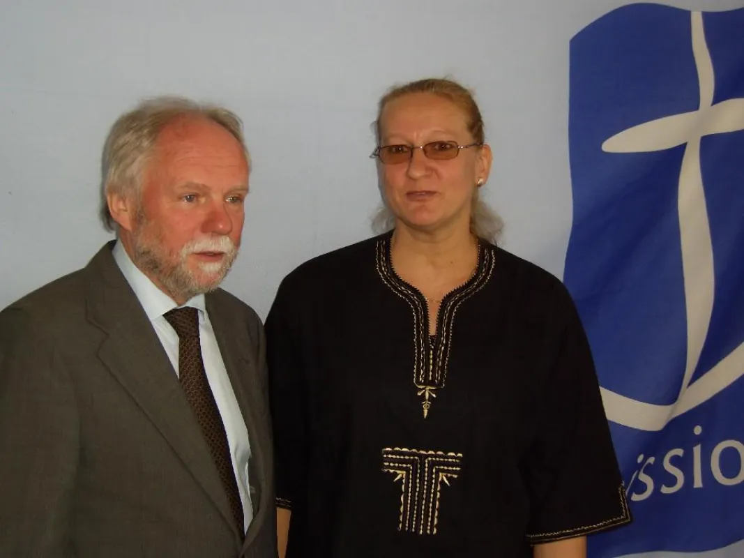 Pastorin Proske und Pastor Feenders im Gespräch auf der Mitgliederversammlung der Deutschen Seemannsmission e.V. im BG Unfallkrankenhaus Hamburg-Boberg