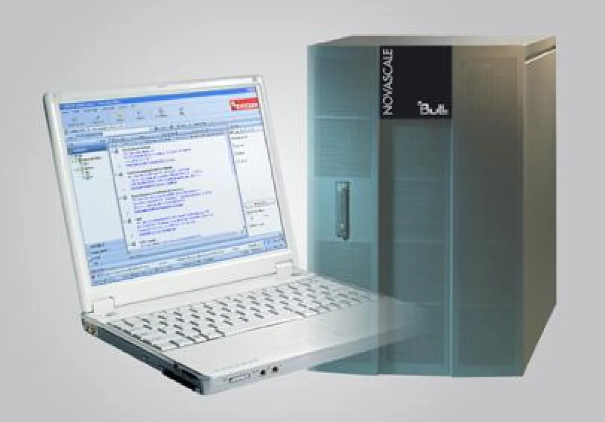 Bull NovaScale Server und Desktopansicht der Suchsoftware SVIZZER
