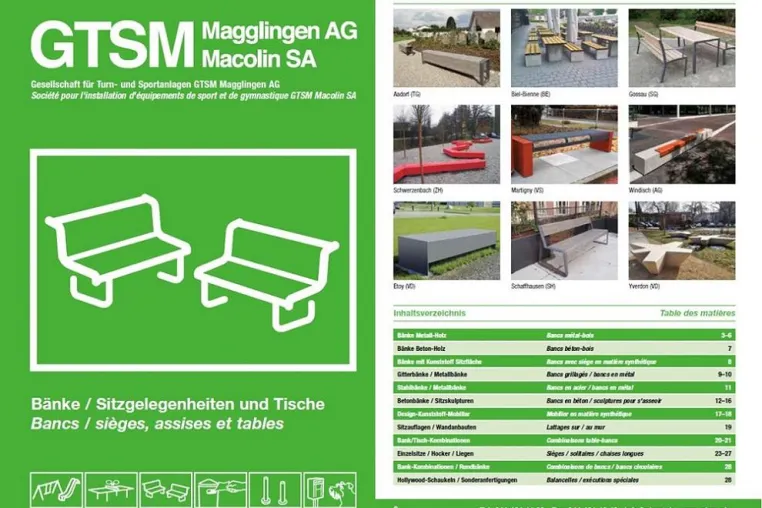 Bild: 300 Bänke / Sitzgelegenheiten und Tische: neuer Katalog bei GTSM Magglingen AG/ Schweiz