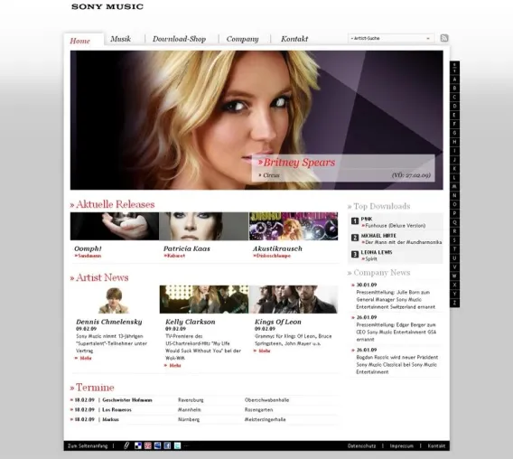Bild: Neue Webpräsenz von Sony Music Deutschland online