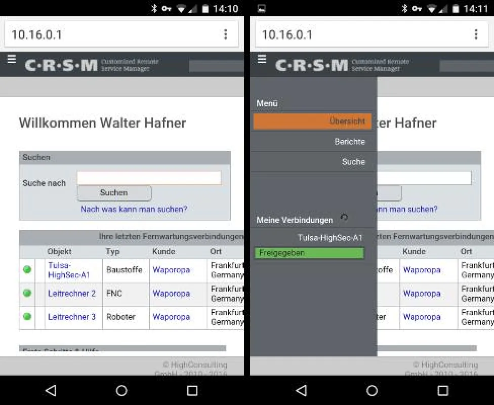 CRSM Smartphone Oberfläche