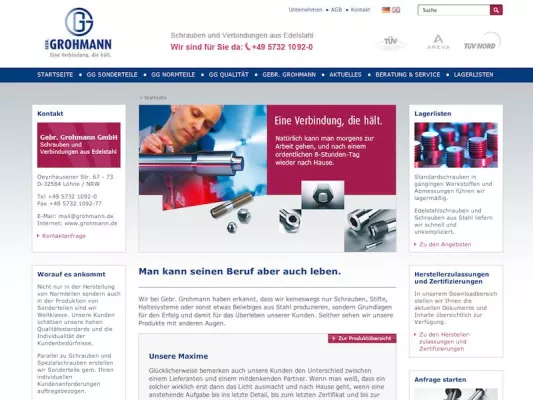 Bild: Schraubenhersteller Gebr. Grohmann GmbH mit neuem Webauftritt online