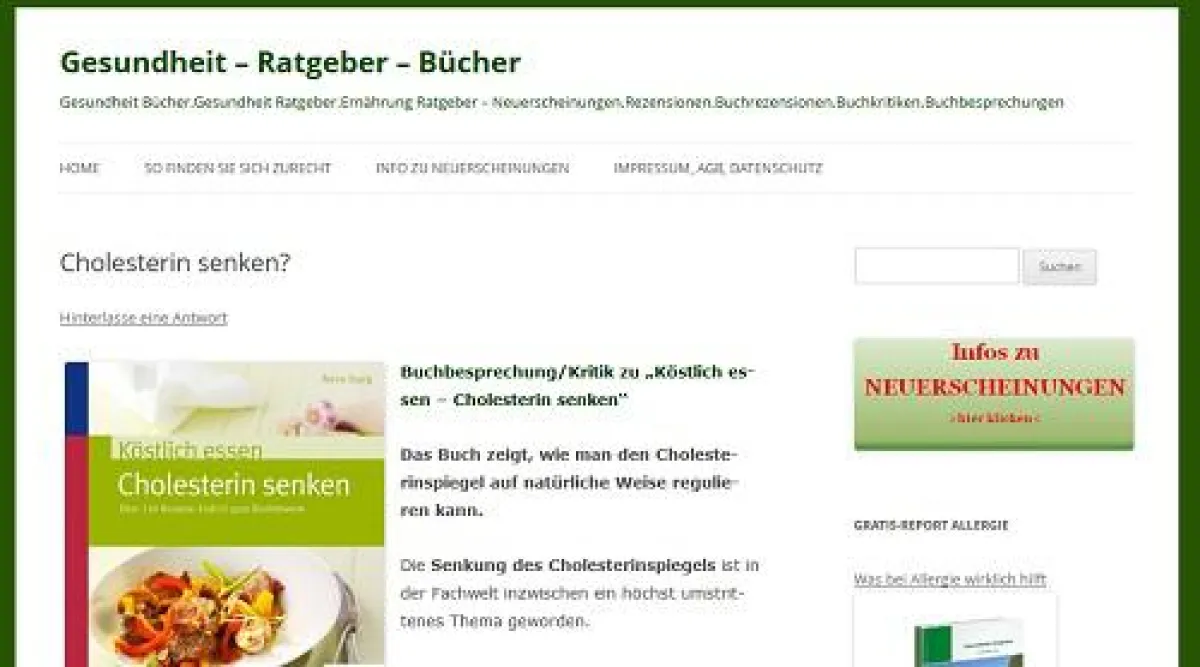 Cholesterin senken, Gesundheit-Ratgeber-Bücher