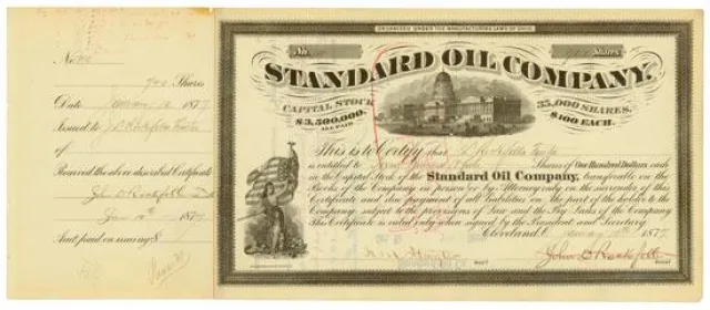 Bild: HWPH AG versteigert Standard Oil Aktie mit dreifacher Rockefeller-Signatur