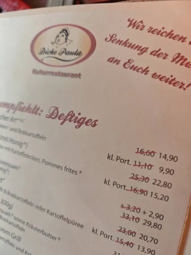 Bild: Dicke Paula in Berlin Tegel senkt Preise – Mehrwertsteuersenkung kommt direkt bei den Gästen an
