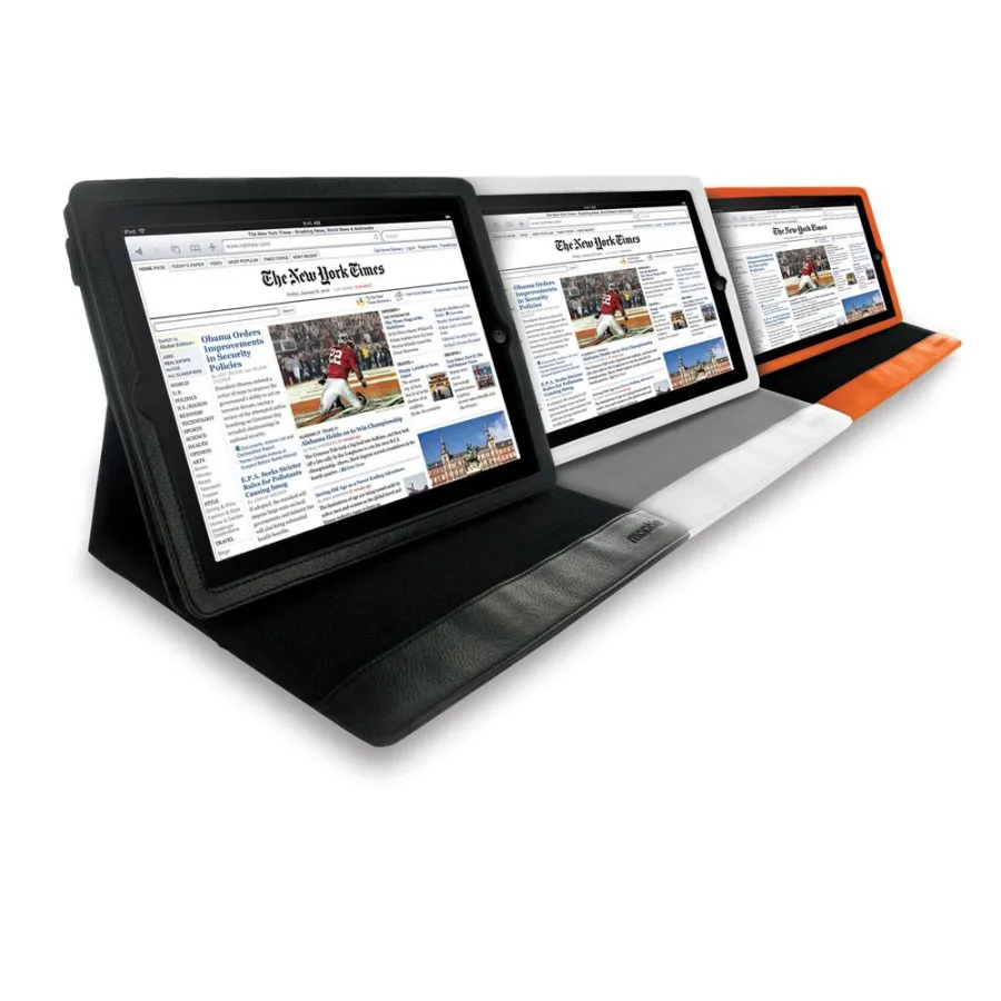 Mophie Workbooks sind in den Farben orange/schwarz, schwarz/schwarz und weiß/grau erhältlich