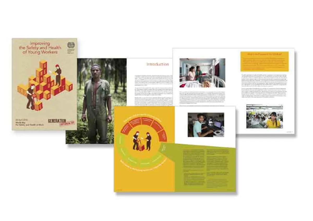 Gestaltungsbeispiele von 3c für internationale ILO Kampagnen (Illustration: 3c)