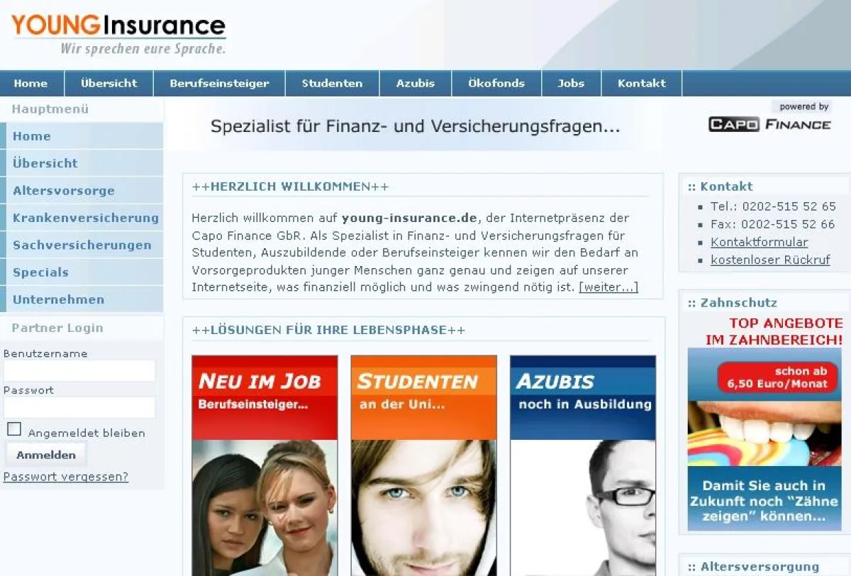 Internetportal zum Geldsparen: www.young-insurance.de